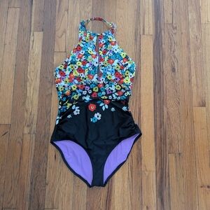 Anne Cole Ruched Floral Halter one Piece Swimsuit